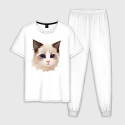 Пижама хлопковая мужская Хмурый кот, цвет: белый