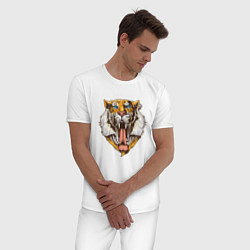 Пижама хлопковая мужская Крутой Тигр, цвет: белый — фото 2