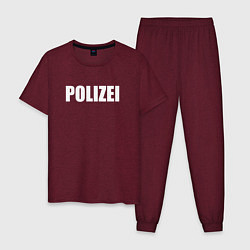 Пижама хлопковая мужская POLIZEI Полиция Надпись Белая, цвет: меланж-бордовый