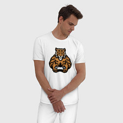 Пижама хлопковая мужская Тигр Геймер, цвет: белый — фото 2