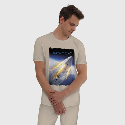 Мужская пижама Путешествие к звёздам, Space X / Миндальный – фото 3