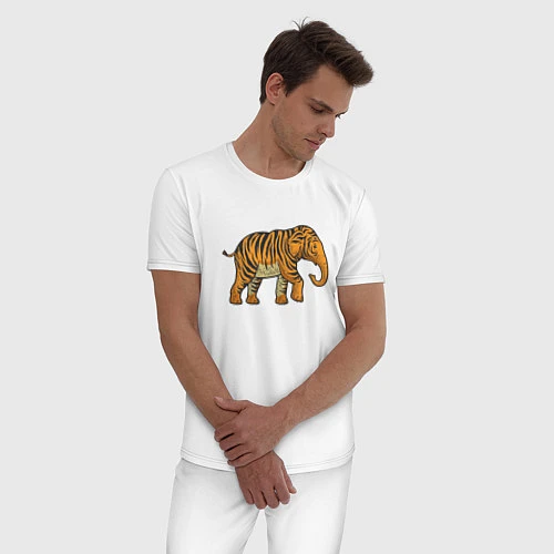 Мужская пижама Тигровый слон / Белый – фото 3