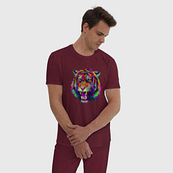 Пижама хлопковая мужская Color Tiger, цвет: меланж-бордовый — фото 2
