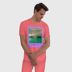 Пижама хлопковая мужская Vaporwave pool 1, цвет: коралловый — фото 2