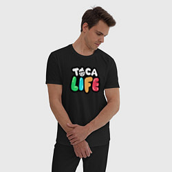 Пижама хлопковая мужская Toca Life logo, цвет: черный — фото 2