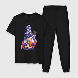 Пижама хлопковая мужская Гном с мухомором, цвет: черный