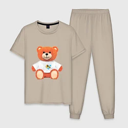 Пижама хлопковая мужская Медвежонок в маечке, цвет: миндальный