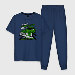 Пижама хлопковая мужская Авто с гоночным движком, цвет: тёмно-синий