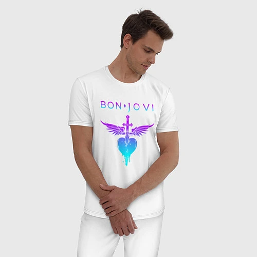 Мужская пижама BON JOVI NEON LOGO HEART / Белый – фото 3