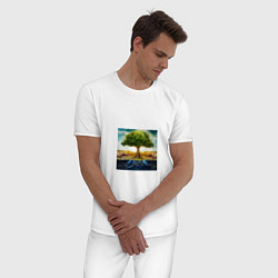 Пижама хлопковая мужская Древо баланса, цвет: белый — фото 2