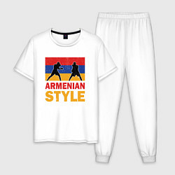 Пижама хлопковая мужская Армянский стиль, цвет: белый