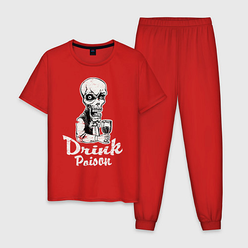 Мужская пижама Скелет с бокалом / Красный – фото 1