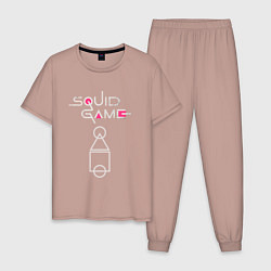 Пижама хлопковая мужская Игра в кальмара: схема, цвет: пыльно-розовый
