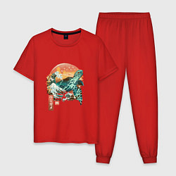 Пижама хлопковая мужская Черепаха Япония, цвет: красный