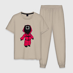 Пижама хлопковая мужская Игра в кальмара - удивление, цвет: миндальный