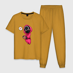 Пижама хлопковая мужская Игра в кальмара - милая девушка, цвет: горчичный