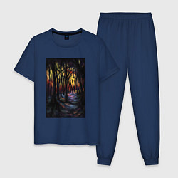 Пижама хлопковая мужская Деревья в ночи, цвет: тёмно-синий