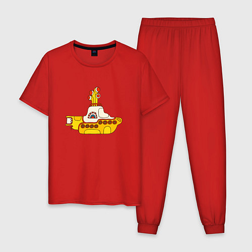 Мужская пижама The Beatles Yellow Submarine в дудл стиле / Красный – фото 1