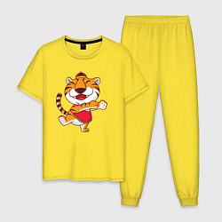 Пижама хлопковая мужская Танцующий тигр, цвет: желтый