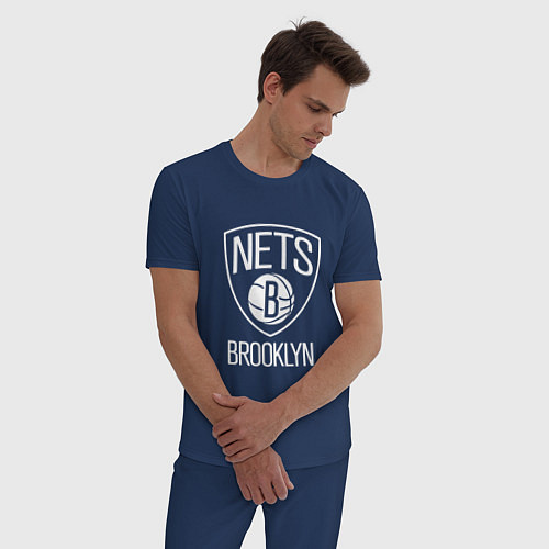 Мужская пижама Бруклин Нетс логотип / Тёмно-синий – фото 3