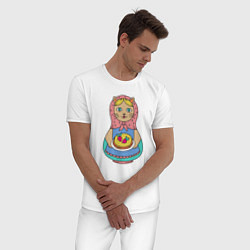 Пижама хлопковая мужская Кошка-матрешка поваренок, цвет: белый — фото 2