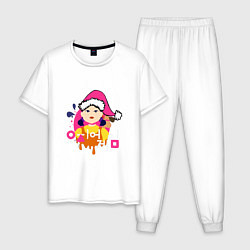 Пижама хлопковая мужская Squid Game Игра в кальмара кукла Новогодняя, цвет: белый