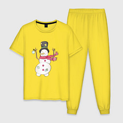 Пижама хлопковая мужская Потрепанный снеговик, цвет: желтый