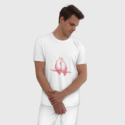 Пижама хлопковая мужская Любовь и птички, цвет: белый — фото 2