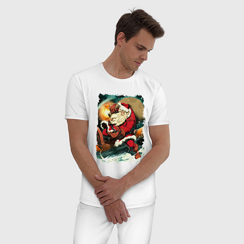 Мужская пижама Дед Мороз спешит с подарками / Белый – фото 3