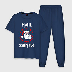 Пижама хлопковая мужская Hail Santa, цвет: тёмно-синий