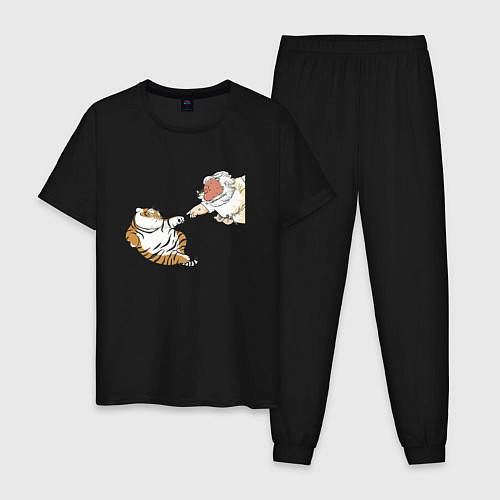 Мужская пижама Сотворение тигрёнка - пародия на Микеланджело / Черный – фото 1