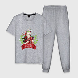 Пижама хлопковая мужская Christmas Unicorn, цвет: меланж