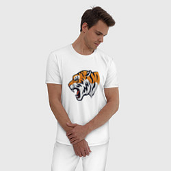 Пижама хлопковая мужская Голова разъяренного тигра, цвет: белый — фото 2