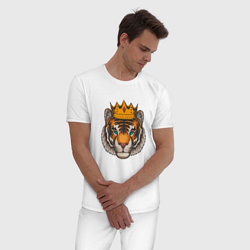 Мужская пижама Тигр в короне Tiger in the crown / Белый – фото 3