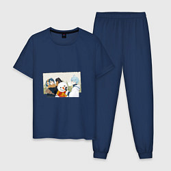 Пижама хлопковая мужская Зимняя радость, цвет: тёмно-синий