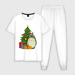Пижама хлопковая мужская Тоторо новогодний, цвет: белый