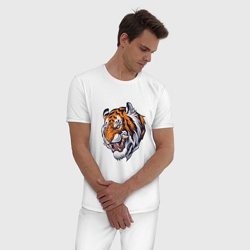 Мужская пижама Голова саблезубого тигра / Белый – фото 3
