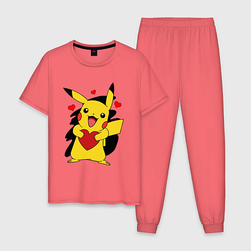 Мужская пижама ПИКАЧУ И СЕРДЕЧКО POKENON PIKACHU LOVE / Коралловый – фото 1