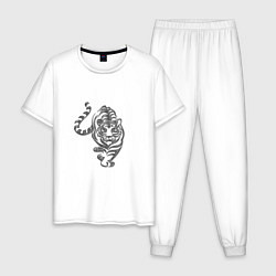 Пижама хлопковая мужская Символ года тигр, цвет: белый