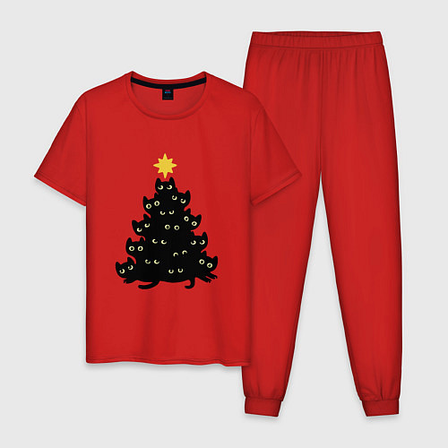 Мужская пижама Кото - ёлка новый год / Красный – фото 1