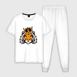 Пижама хлопковая мужская Тигр в короне Tiger in crown, цвет: белый