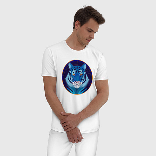 Мужская пижама Голубой водяной тигр символ 2022 года / Белый – фото 3