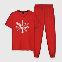 Пижама хлопковая мужская Snowflake Let it snow, цвет: красный