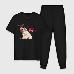 Пижама хлопковая мужская Merry Pugmas, цвет: черный