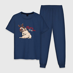 Пижама хлопковая мужская Merry Pugmas, цвет: тёмно-синий
