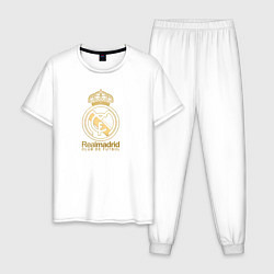 Пижама хлопковая мужская Real Madrid gold logo, цвет: белый
