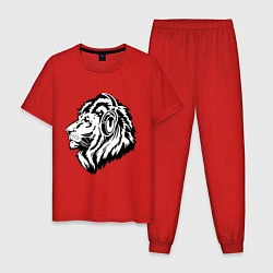 Пижама хлопковая мужская Лев в наушниках, цвет: красный