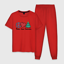 Пижама хлопковая мужская Peace Love and Christmas, цвет: красный