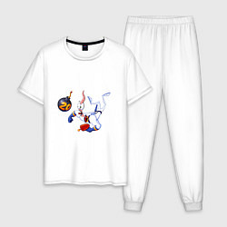 Пижама хлопковая мужская ЧЕРВЯК ДЖИМ И ГРАНАТА, цвет: белый