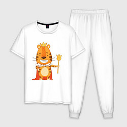 Пижама хлопковая мужская Король тигр, цвет: белый